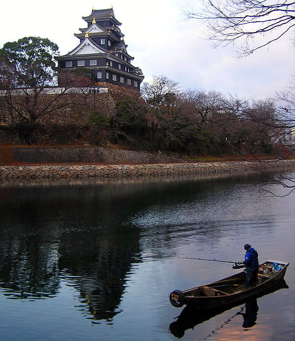 Пруд и замок Okayama-jo / Фото из Японии