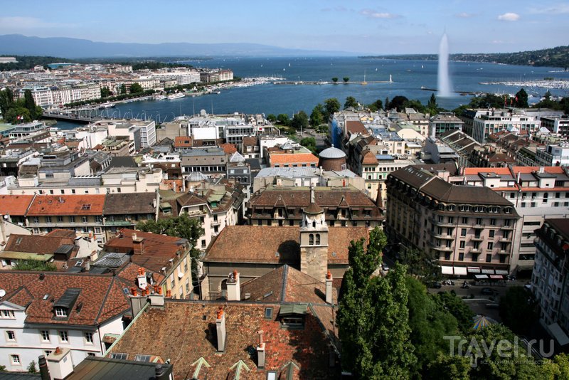 Вид на улочки Старого города, Женевское озеро и знаменитый фонтан